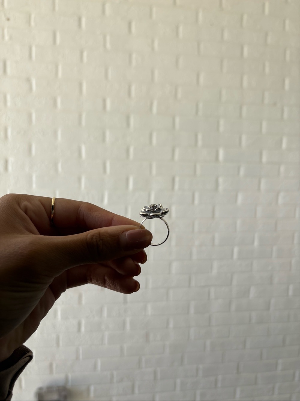Silver Flower Cluster Ring with Clear Crystals - Picture 2 of 4